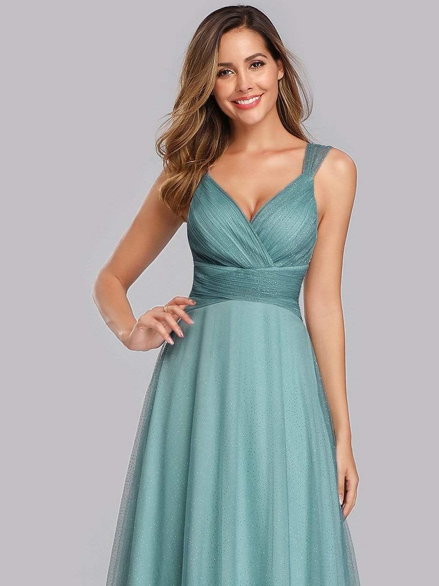 Color=Dusty Blue | Women'S A-Line V-Neck Sleeveless Floor Length Bridesmaid Dresses-Dusty Blue 6 Color=Dusty Blue | Women'S A-Line V-Neck Sleeveless Floor Length Bridesmaid Dresses-Dusty Blue 6