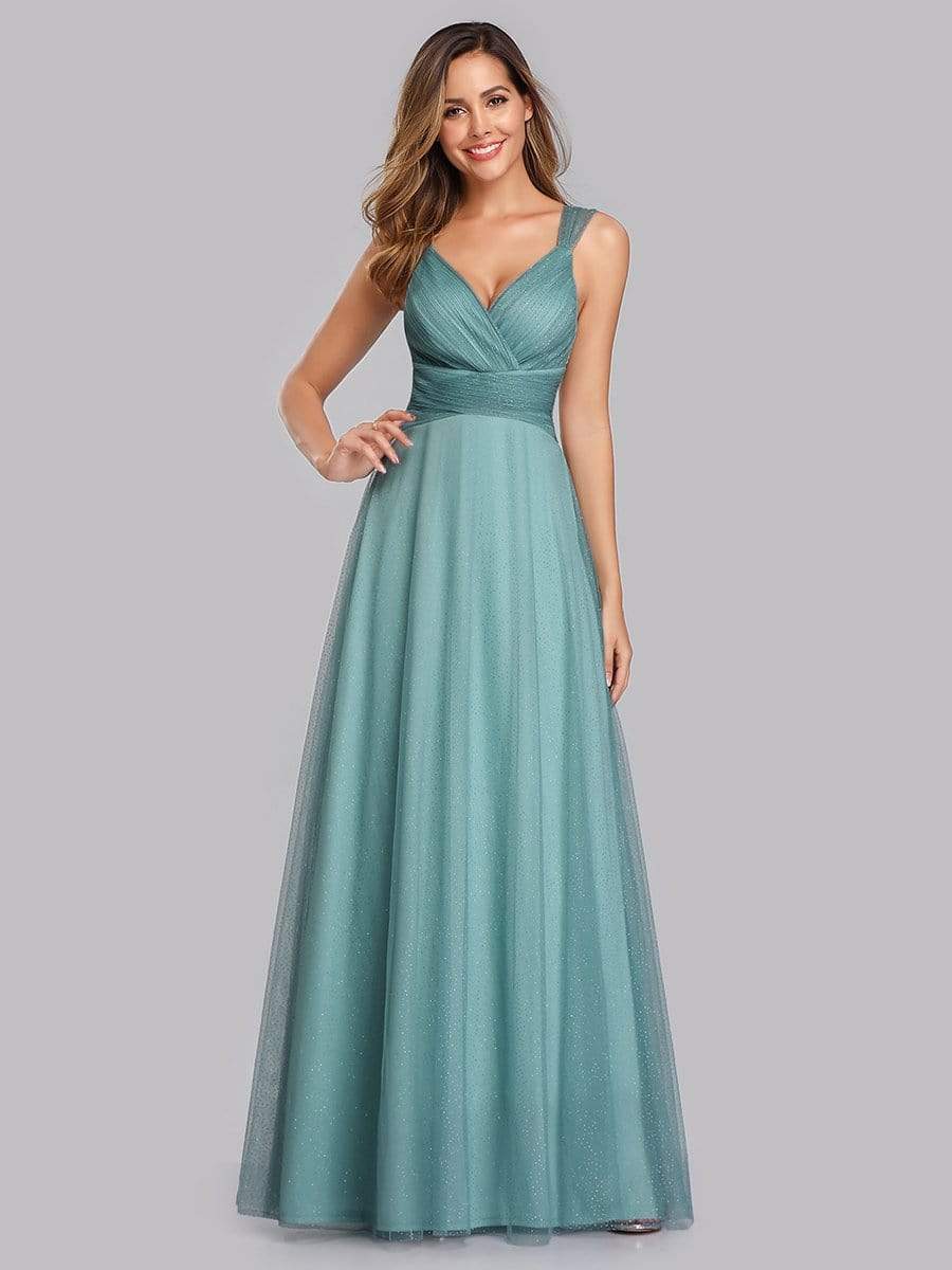 Color=Dusty Blue | Women'S A-Line V-Neck Sleeveless Floor Length Bridesmaid Dresses-Dusty Blue 2 Color=Dusty Blue | Women'S A-Line V-Neck Sleeveless Floor Length Bridesmaid Dresses-Dusty Blue 2