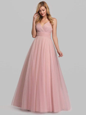 COLOR=Pink | Women'S A-Line V-Neck Sleeveless Floor Length Bridesmaid Dresses-Pink 4