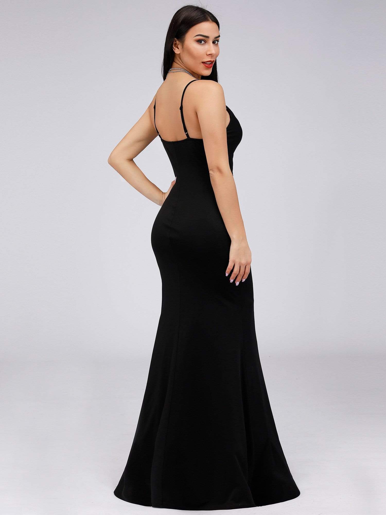 Color=Black | Women'S Fashion V Neck Floor Length Fishtail Evening Dress-Black 2 Color=Black | Women'S Fashion V Neck Floor Length Fishtail Evening Dress-Black 2