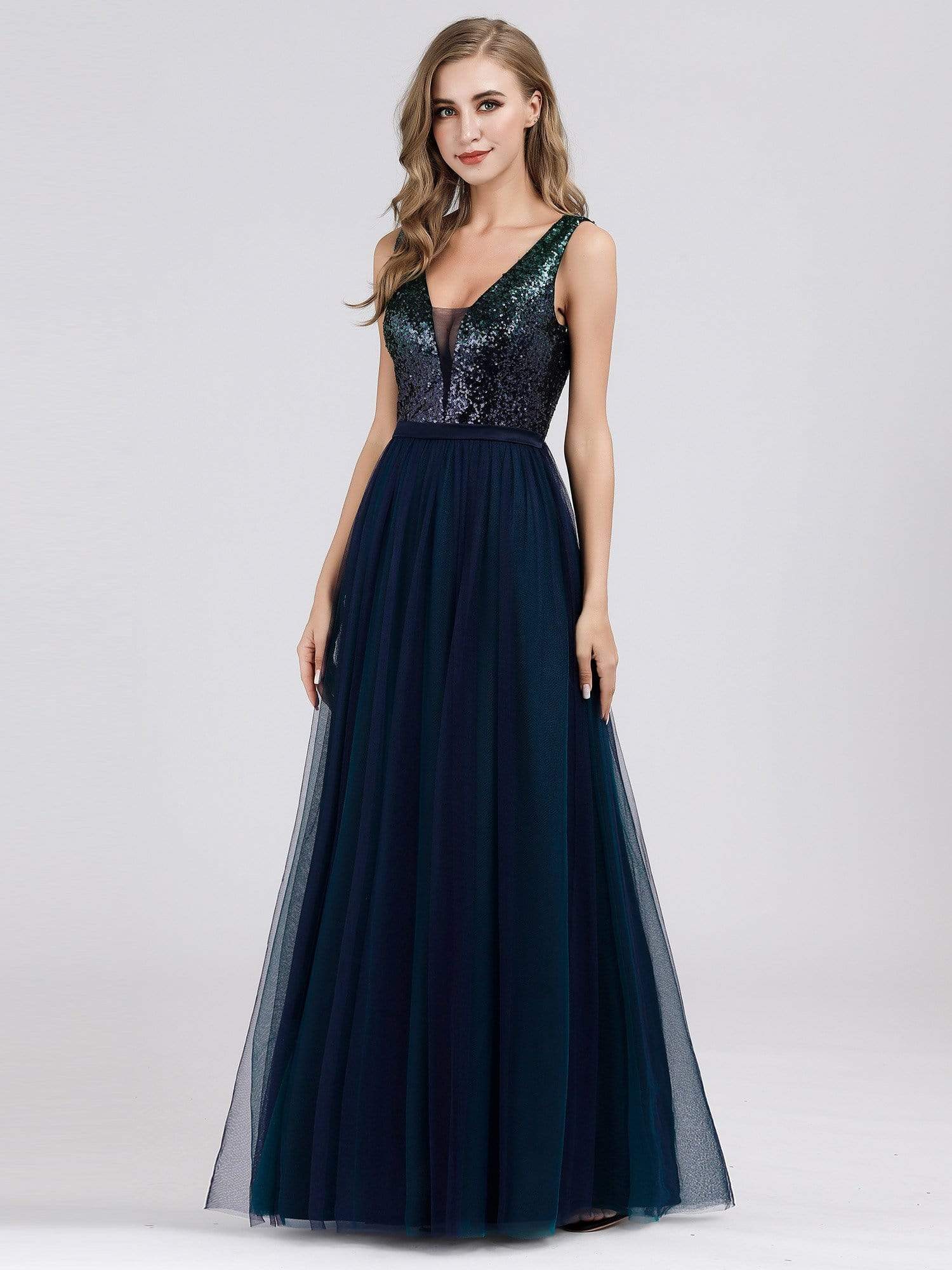 Color=Navy Blue | Women'S V-Neck Sequin Dress Patchwork Evening Party Dresses-Navy Blue 1 Color=Navy Blue | Women'S V-Neck Sequin Dress Patchwork Evening Party Dresses-Navy Blue 1