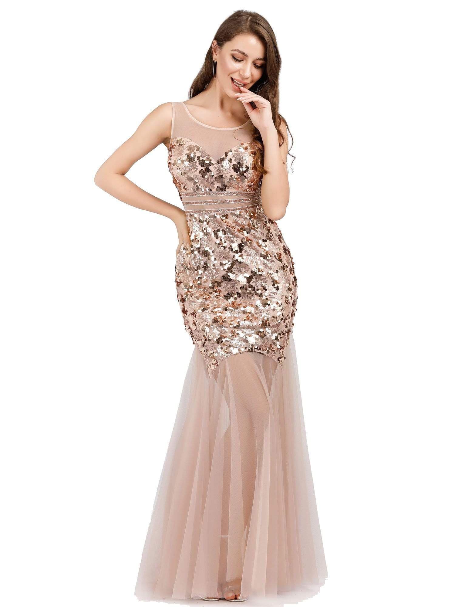 Color=Rose Gold | Women'S Sweetheart Illusion Sequin Dress Mermaid Bodycon Party Dresses-Rose Gold 2 Color=Rose Gold | Women'S Sweetheart Illusion Sequin Dress Mermaid Bodycon Party Dresses-Rose Gold 2