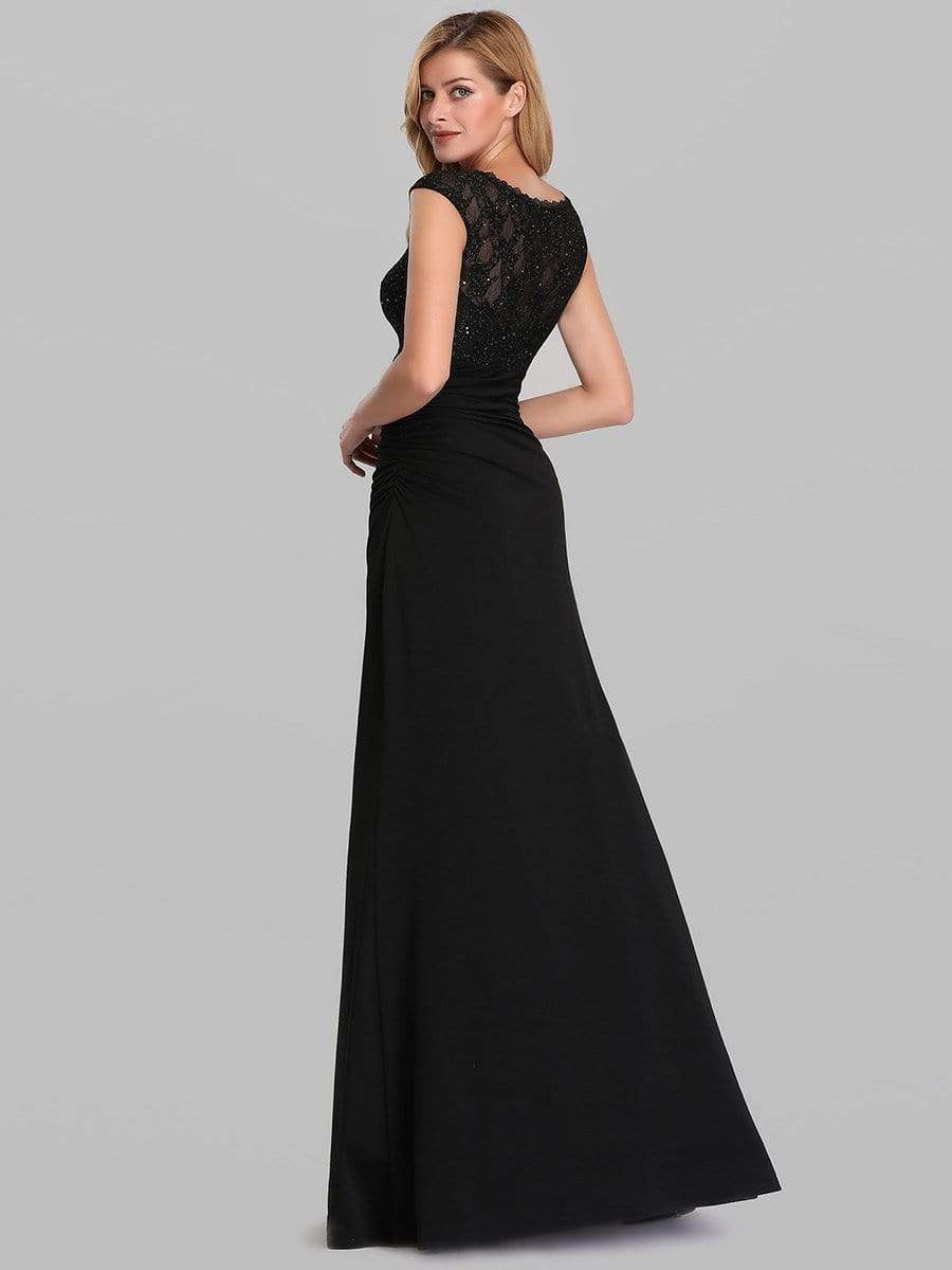 Color=Black | Round Neck Fishtail Evening Dress-Black 2 Color=Black | Round Neck Fishtail Evening Dress-Black 2