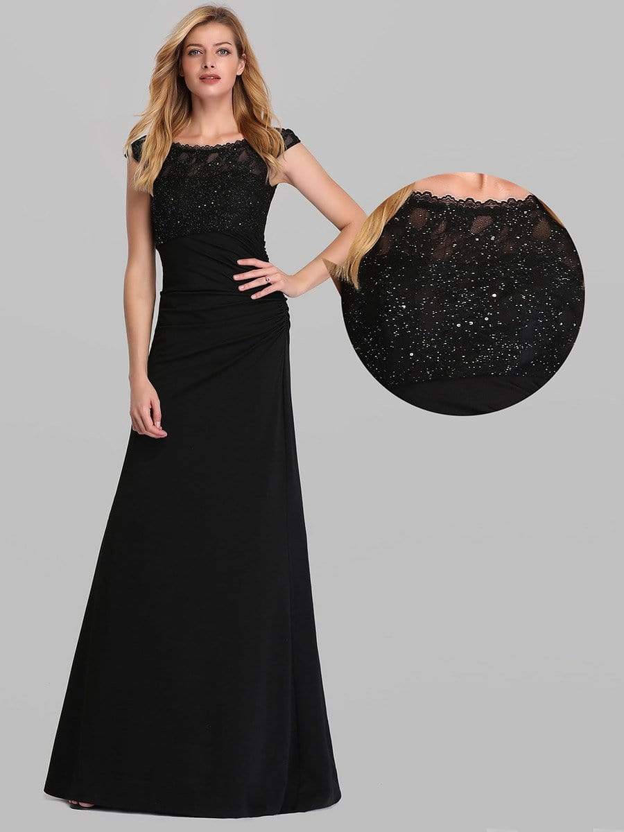 Color=Black | Round Neck Fishtail Evening Dress-Black 6 Color=Black | Round Neck Fishtail Evening Dress-Black 6