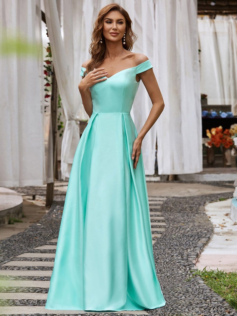 Color=Aqua | Women's A-Line V-Neck Off Shoulder Evening Dress-Aqua 1 Color=Aqua | Women's A-Line V-Neck Off Shoulder Evening Dress-Aqua 1