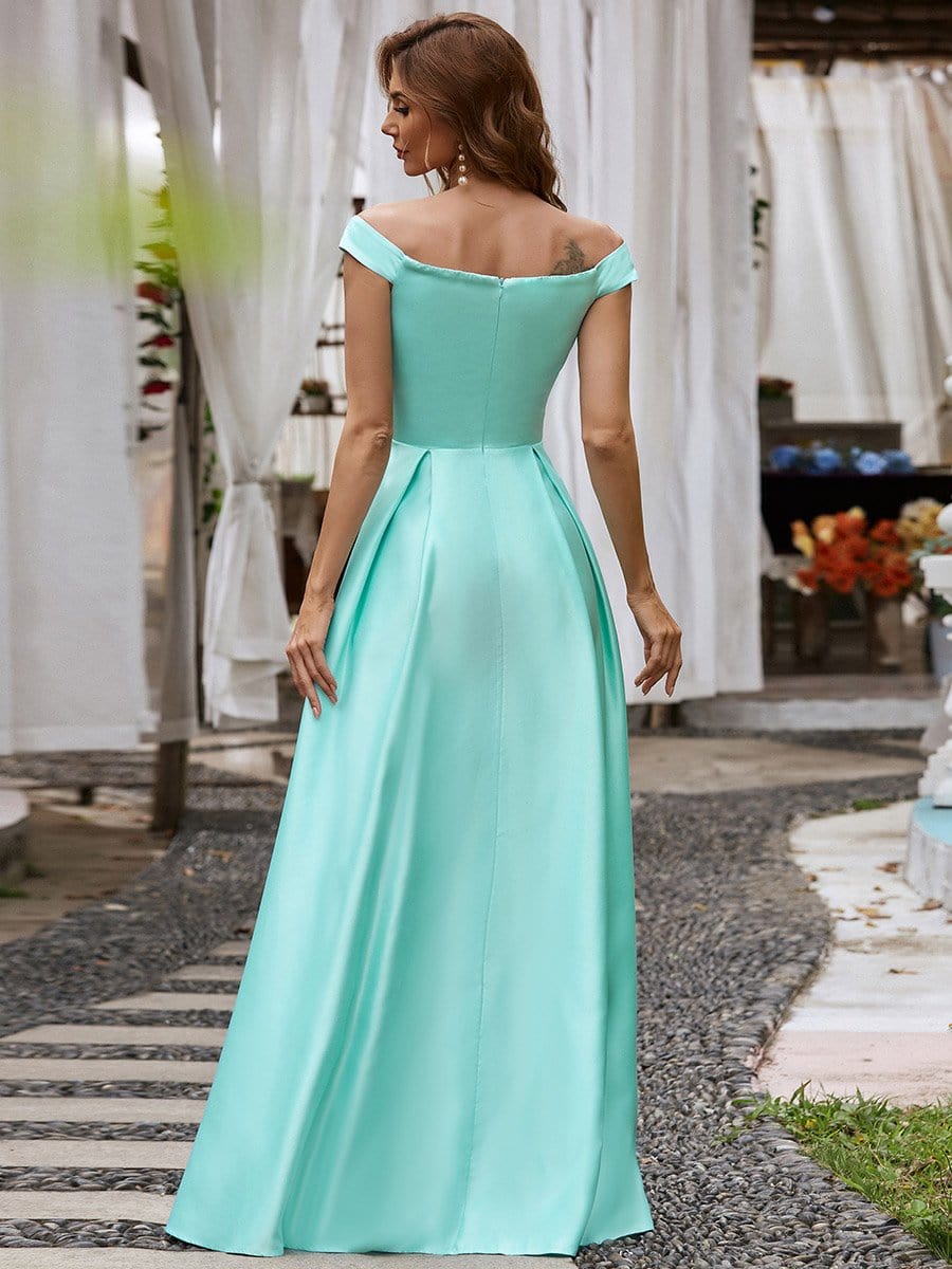 Color=Aqua | Women's A-Line V-Neck Off Shoulder Evening Dress-Aqua 2 Color=Aqua | Women's A-Line V-Neck Off Shoulder Evening Dress-Aqua 2