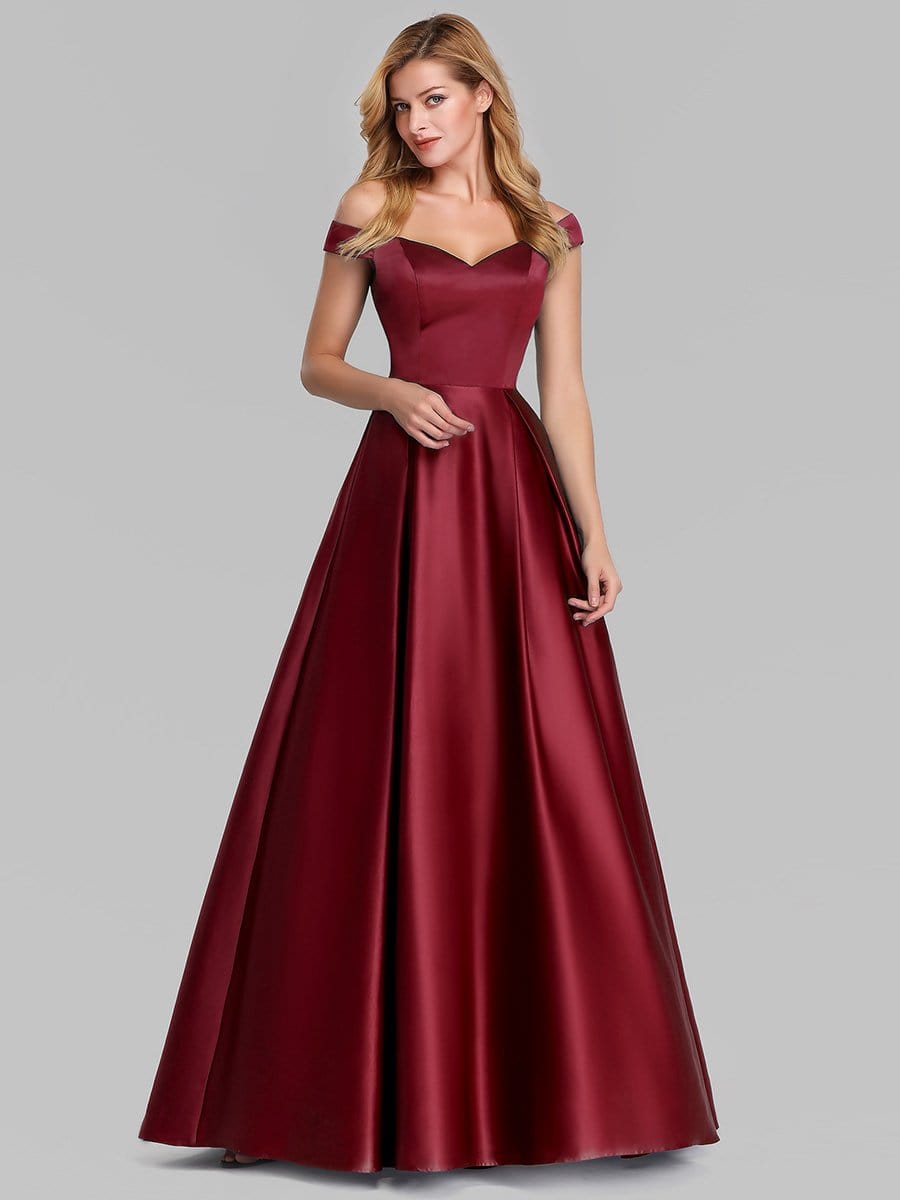Color=Burgundy | Women's A-Line V-Neck Off Shoulder Evening Dress-Burgundy 3 Color=Burgundy | Women's A-Line V-Neck Off Shoulder Evening Dress-Burgundy 3
