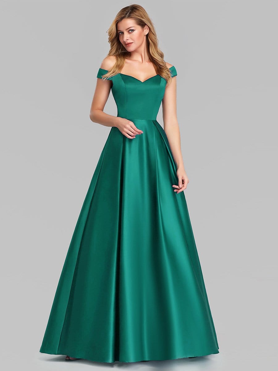 Color=Dark Green | Women's A-Line V-Neck Off Shoulder Evening Dress-Dark Green 3 Color=Dark Green | Women's A-Line V-Neck Off Shoulder Evening Dress-Dark Green 3