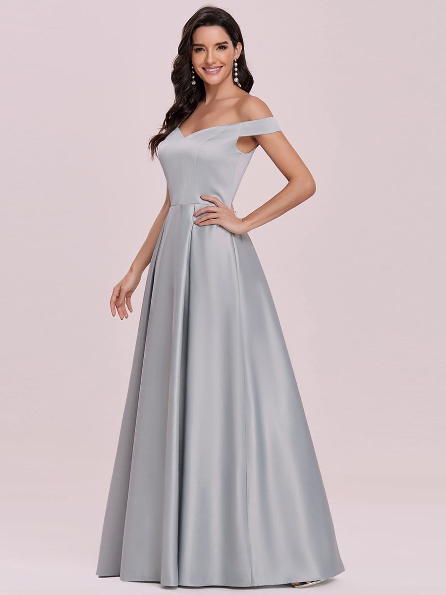 Color=Grey | Women's A-Line V-Neck Off Shoulder Evening Dress-Grey 6 Color=Grey | Women's A-Line V-Neck Off Shoulder Evening Dress-Grey 6