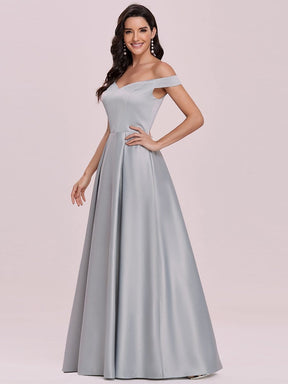 Color=Grey | Women's A-Line V-Neck Off Shoulder Evening Dress-Grey 6