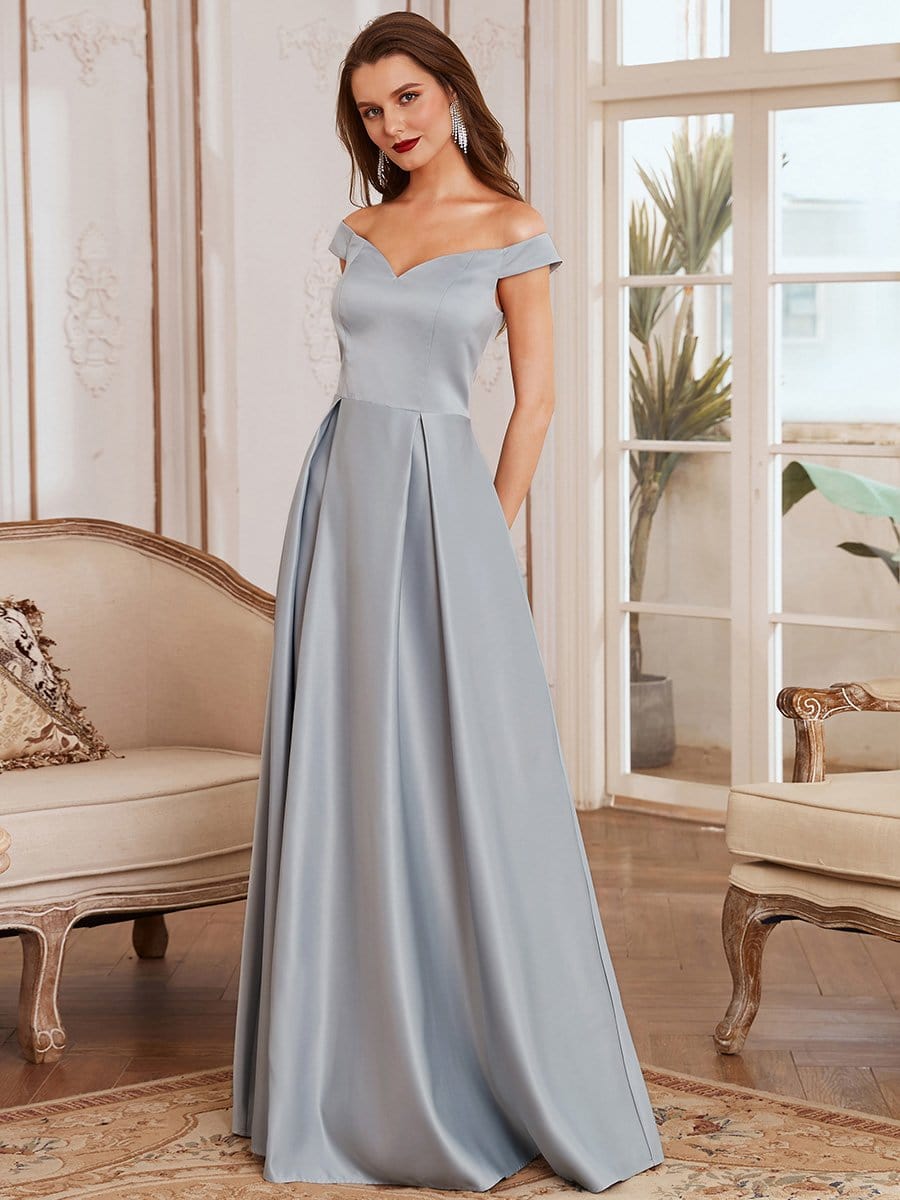 Color=Grey | Women's A-Line V-Neck Off Shoulder Evening Dress-Grey 4 Color=Grey | Women's A-Line V-Neck Off Shoulder Evening Dress-Grey 4