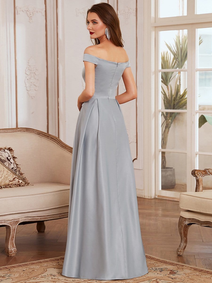Color=Grey | Women's A-Line V-Neck Off Shoulder Evening Dress-Grey 5 Color=Grey | Women's A-Line V-Neck Off Shoulder Evening Dress-Grey 5