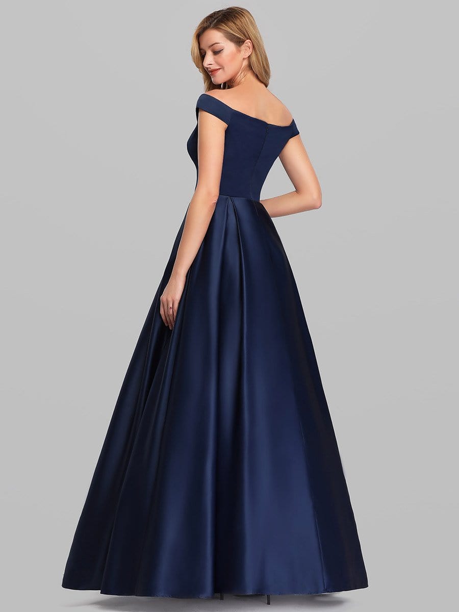 Color=Navy Blue | Women's A-Line V-Neck Off Shoulder Evening Dress-Navy Blue 4 Color=Navy Blue | Women's A-Line V-Neck Off Shoulder Evening Dress-Navy Blue 4