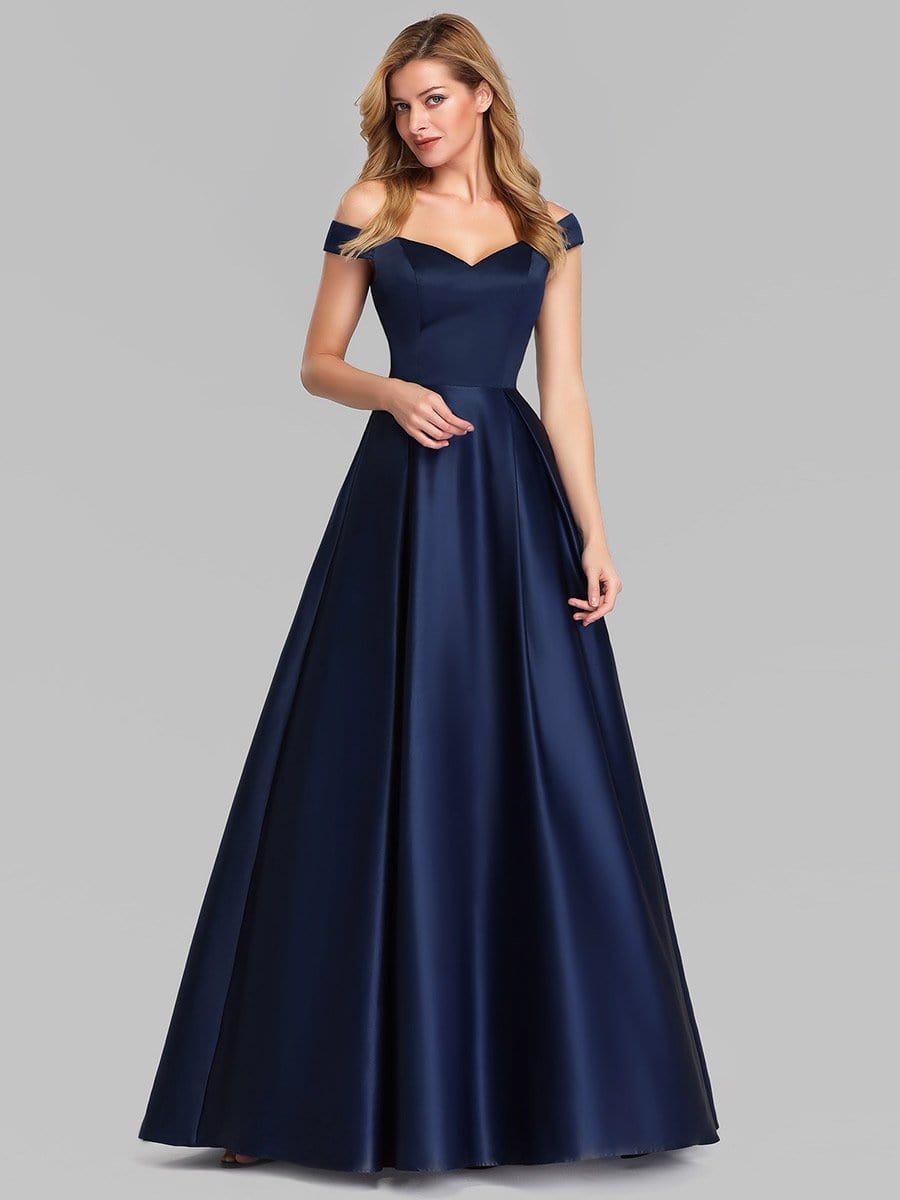 Color=Navy Blue | Women's A-Line V-Neck Off Shoulder Evening Dress-Navy Blue 3 Color=Navy Blue | Women's A-Line V-Neck Off Shoulder Evening Dress-Navy Blue 3