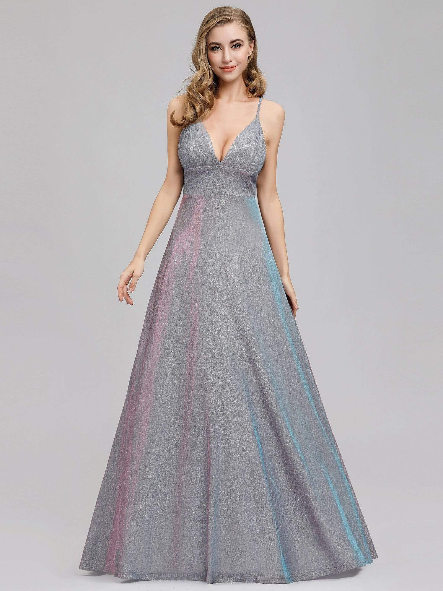 Color=Grey | Women'S Deep V-Neck Spaghetti Straps Evening Party Maxi Dress-Grey 1 Color=Grey | Women'S Deep V-Neck Spaghetti Straps Evening Party Maxi Dress-Grey 1