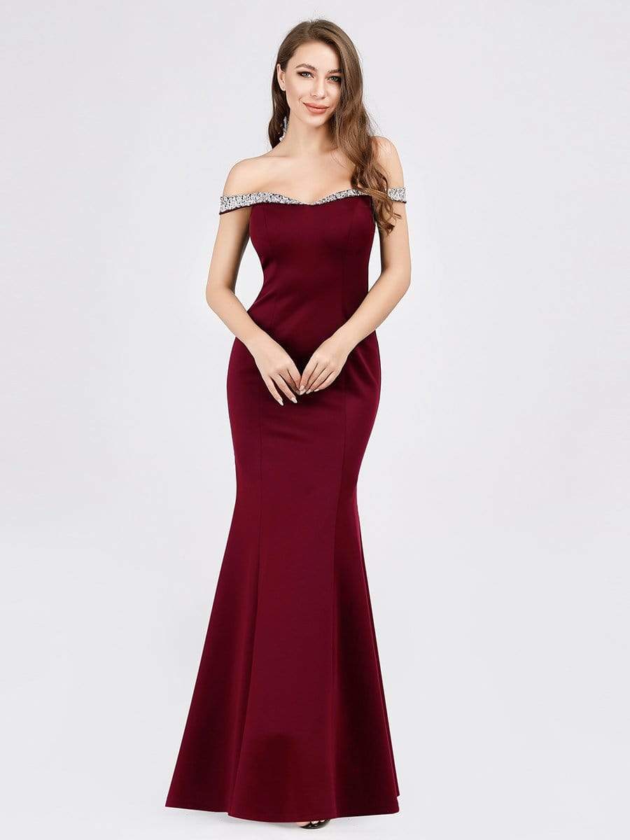 Color=Burgundy | Women'S Off Shoulder Bodycon Mermaid Dress Maxi Evening Dress-Burgundy 3 Color=Burgundy | Women'S Off Shoulder Bodycon Mermaid Dress Maxi Evening Dress-Burgundy 3
