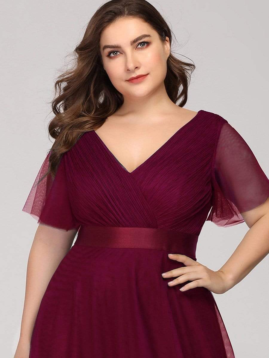 COLOR=Burgundy | Women'S Floor-Length Plus Size Bridesmaid Dress With Short Sleeve-Burgundy 5 COLOR=Burgundy | Women'S Floor-Length Plus Size Bridesmaid Dress With Short Sleeve-Burgundy 5