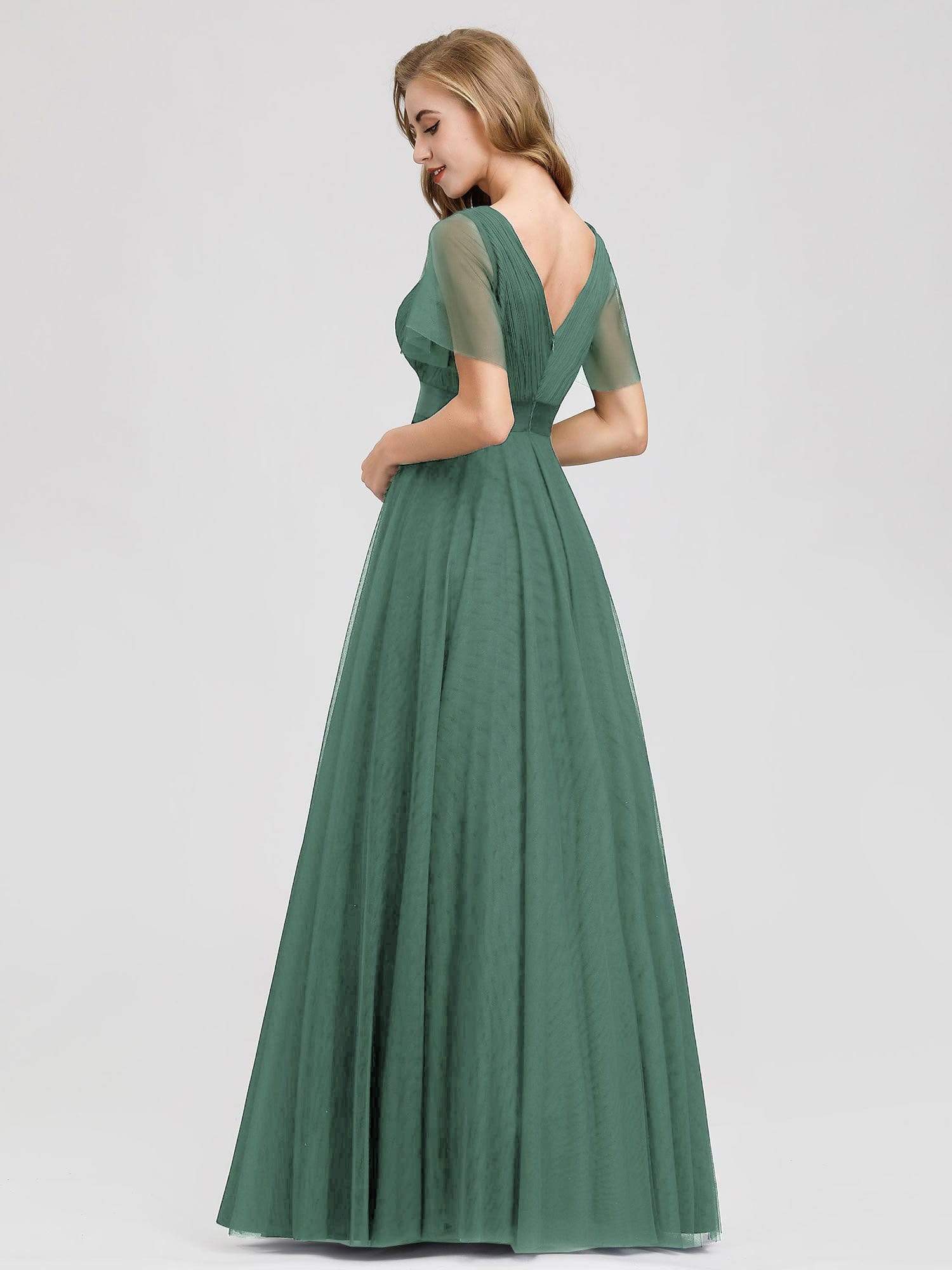 Color=Green Bean | Women'S V-Neck A-Line Short Sleeve Floor-Length Bridesmaid Dress-Green Bean 5 Color=Green Bean | Women'S V-Neck A-Line Short Sleeve Floor-Length Bridesmaid Dress-Green Bean 5
