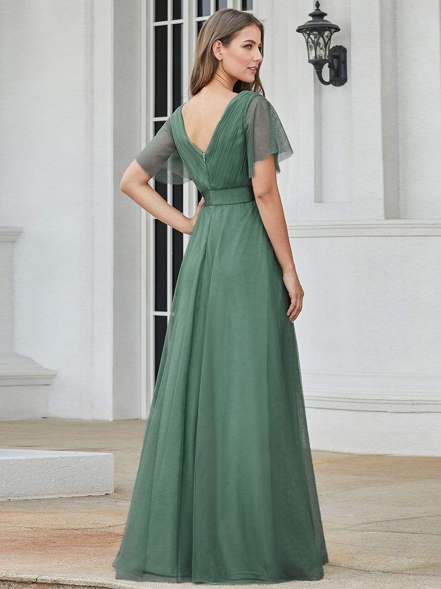 Color=Green Bean | Women'S V-Neck A-Line Short Sleeve Floor-Length Bridesmaid Dress-Green Bean 2 Color=Green Bean | Women'S V-Neck A-Line Short Sleeve Floor-Length Bridesmaid Dress-Green Bean 2