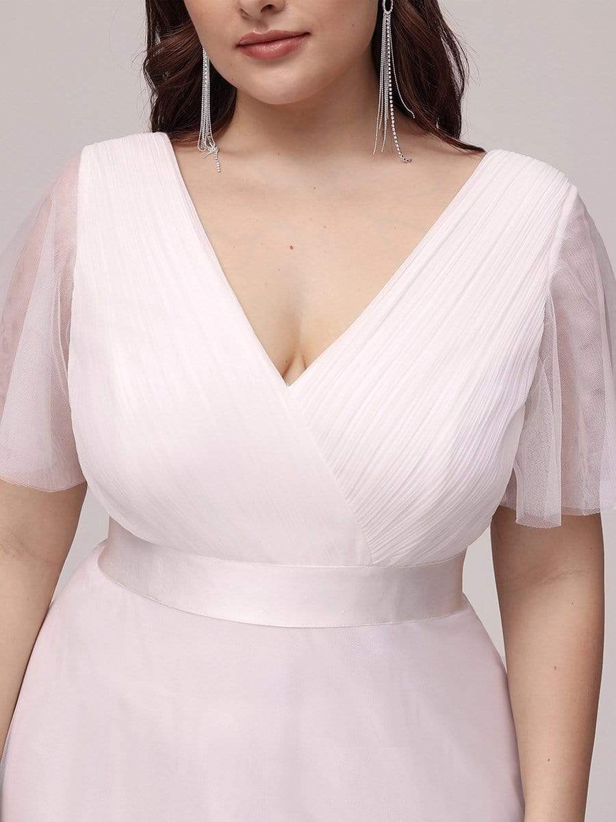 Color=White | Plus Size Women'S V-Neck A-Line Short Sleeve Floor-Length Bridesmaid Dress-White 5 Color=White | Plus Size Women'S V-Neck A-Line Short Sleeve Floor-Length Bridesmaid Dress-White 5