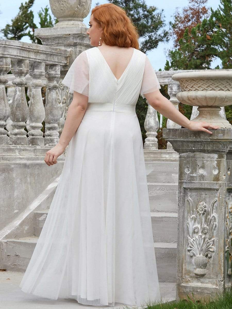 Color=White | Plus Size Women'S V-Neck A-Line Short Sleeve Floor-Length Bridesmaid Dress-White 2 Color=White | Plus Size Women'S V-Neck A-Line Short Sleeve Floor-Length Bridesmaid Dress-White 2
