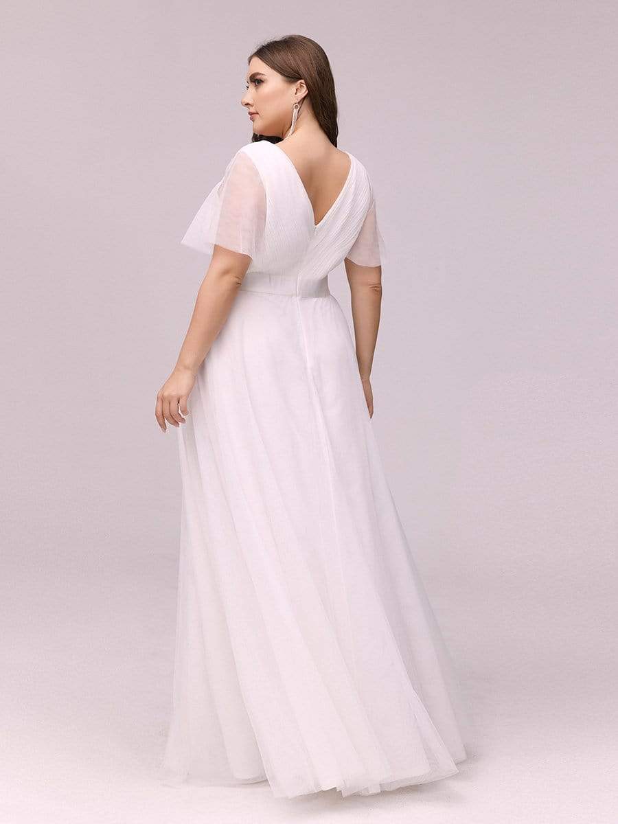 Color=White | Plus Size Women'S V-Neck A-Line Short Sleeve Floor-Length Bridesmaid Dress-White 4 Color=White | Plus Size Women'S V-Neck A-Line Short Sleeve Floor-Length Bridesmaid Dress-White 4