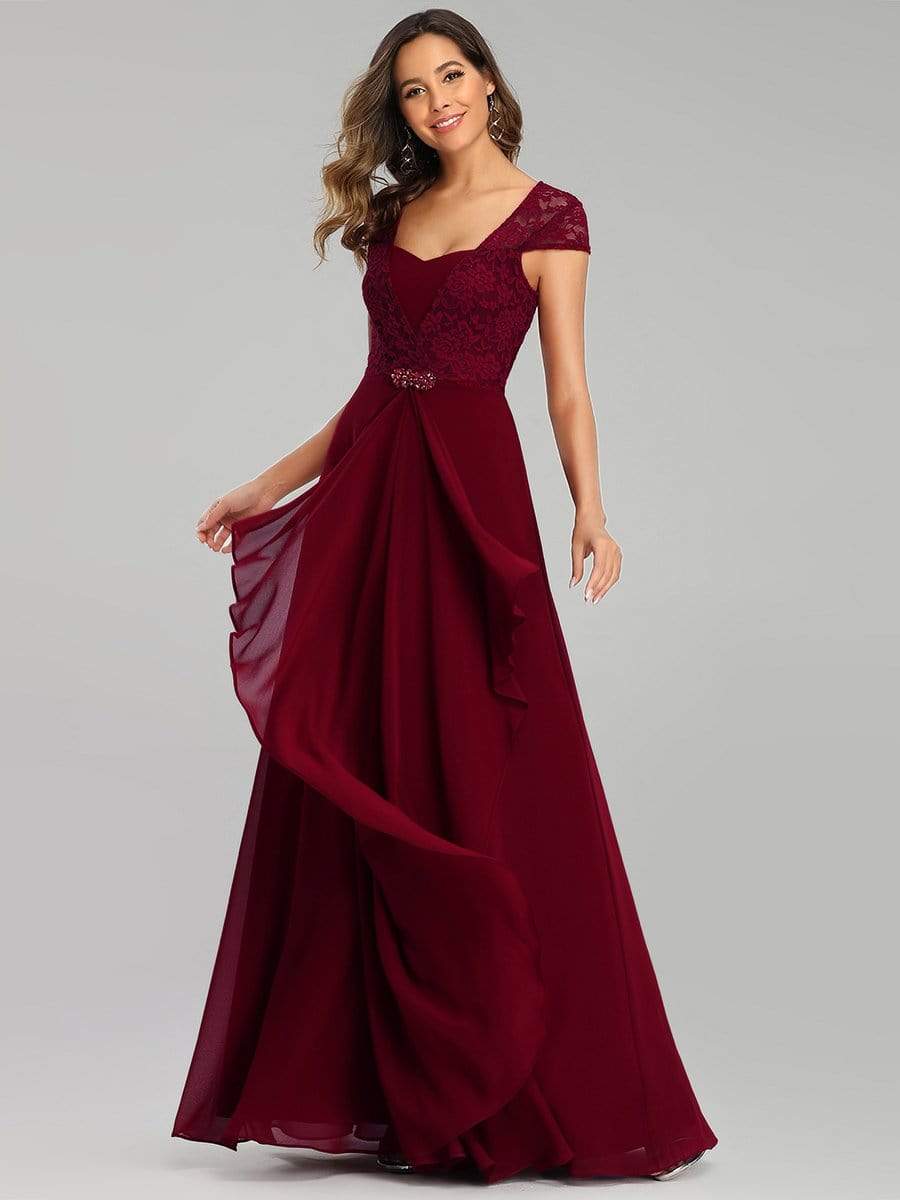 Color=Burgundy | Women'S Sweetheart Cap Sleeve Floral Lace Wedding Guest Dress-Burgundy 4 Color=Burgundy | Women'S Sweetheart Cap Sleeve Floral Lace Wedding Guest Dress-Burgundy 4