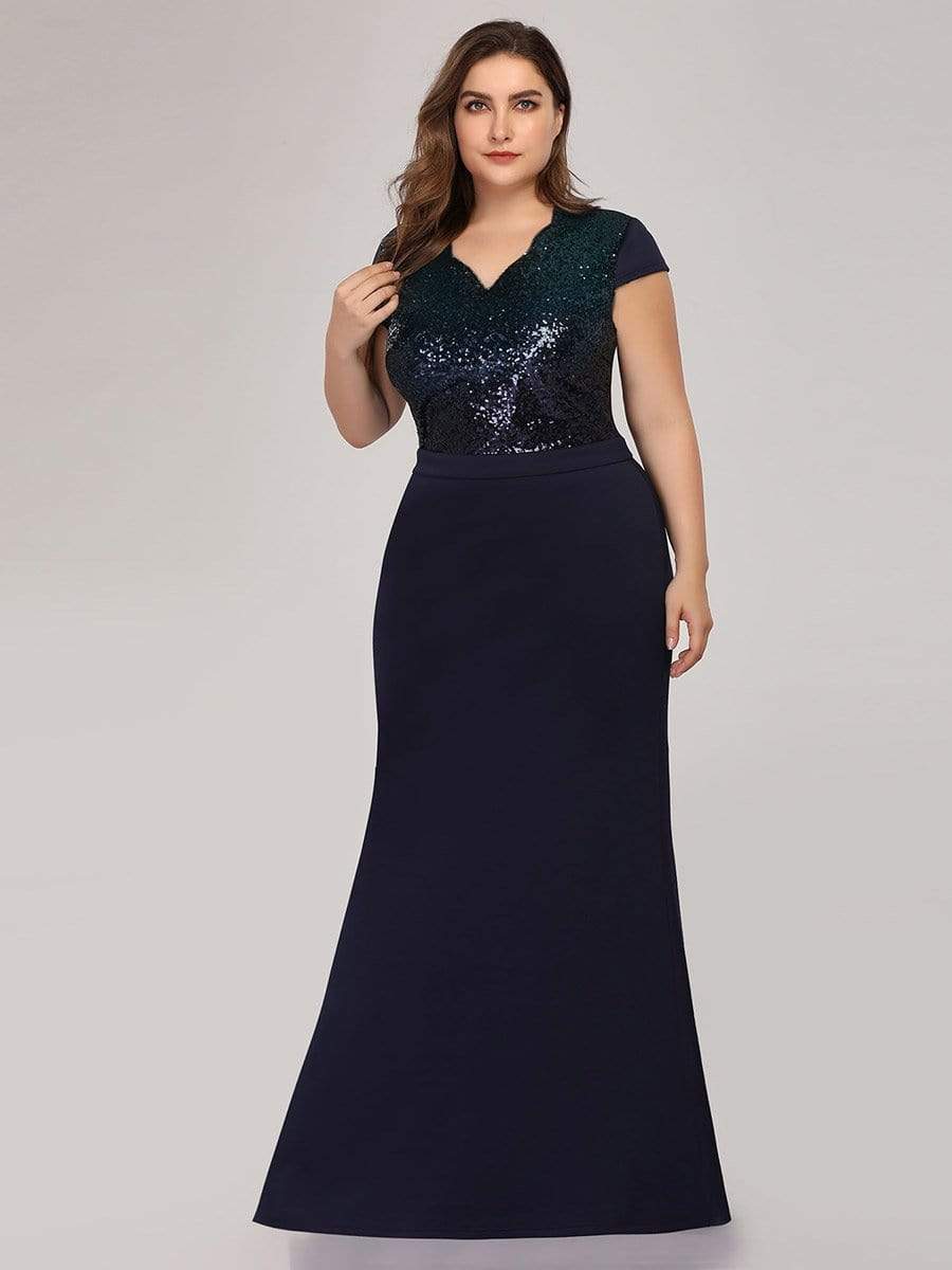 Color=Navy Blue | Women'S V-Neck Sequin Dress Evening Party Mermaid Dress-Navy Blue 3 Color=Navy Blue | Women'S V-Neck Sequin Dress Evening Party Mermaid Dress-Navy Blue 3