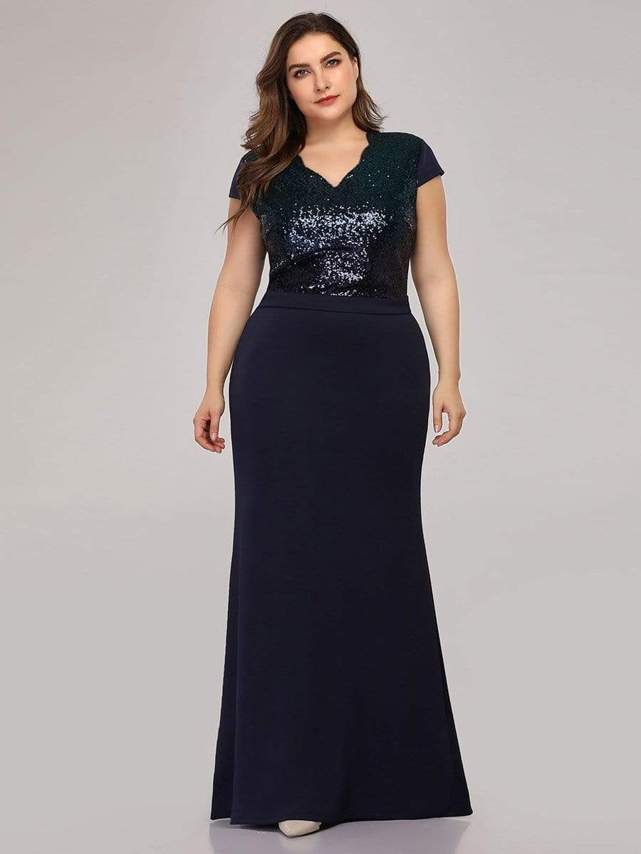 Color=Navy Blue | Women'S V-Neck Sequin Dress Evening Party Mermaid Dress-Navy Blue 4 Color=Navy Blue | Women'S V-Neck Sequin Dress Evening Party Mermaid Dress-Navy Blue 4