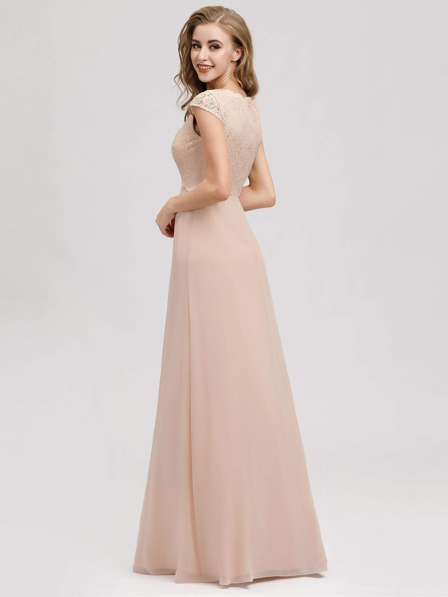 Color=Blush | Women'S A-Line V-Neck Cap Sleeve Bridesmaid Dress-Blush 2 Color=Blush | Women'S A-Line V-Neck Cap Sleeve Bridesmaid Dress-Blush 2