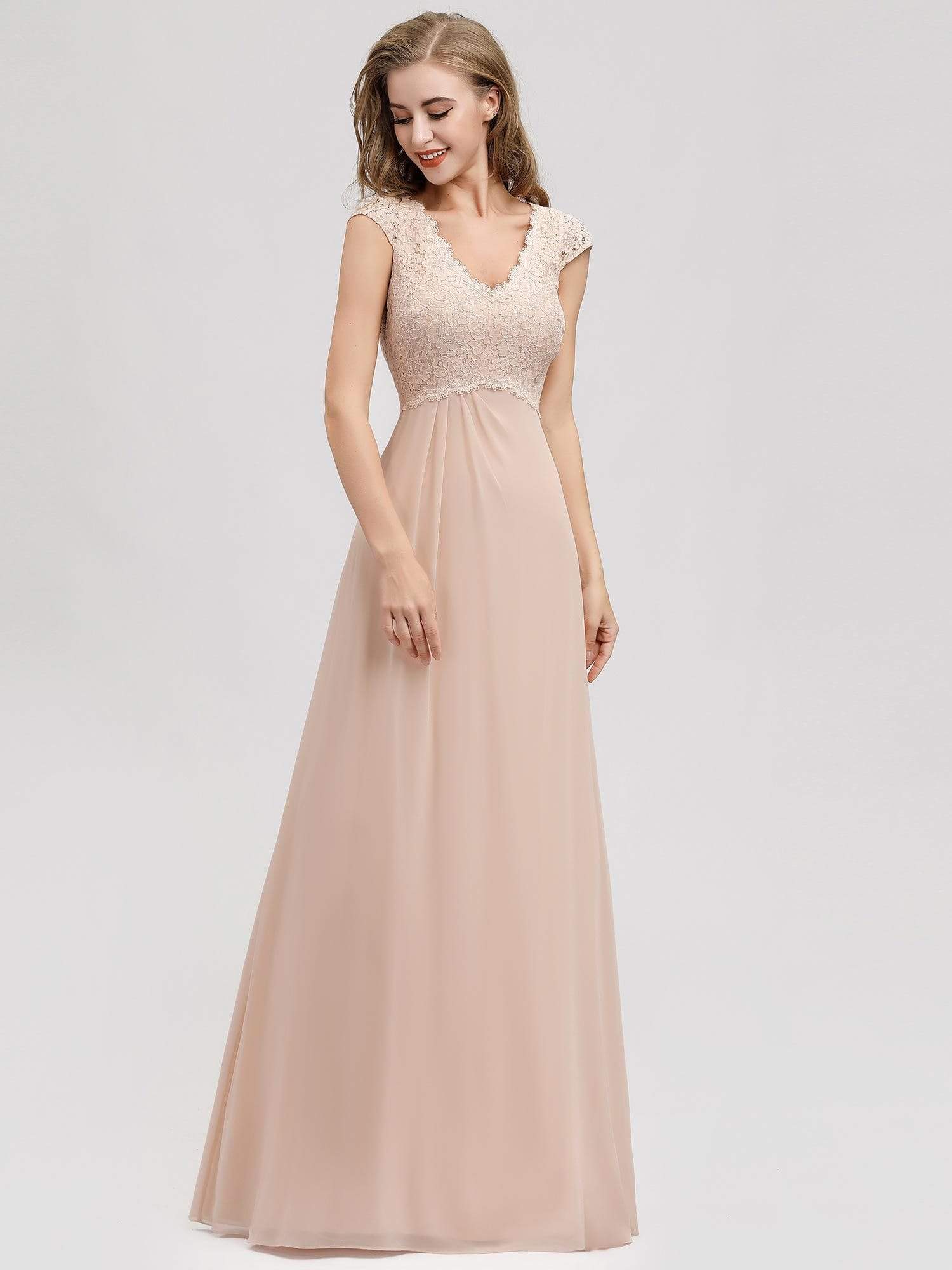 Color=Blush | Women'S A-Line V-Neck Cap Sleeve Bridesmaid Dress-Blush 4 Color=Blush | Women'S A-Line V-Neck Cap Sleeve Bridesmaid Dress-Blush 4