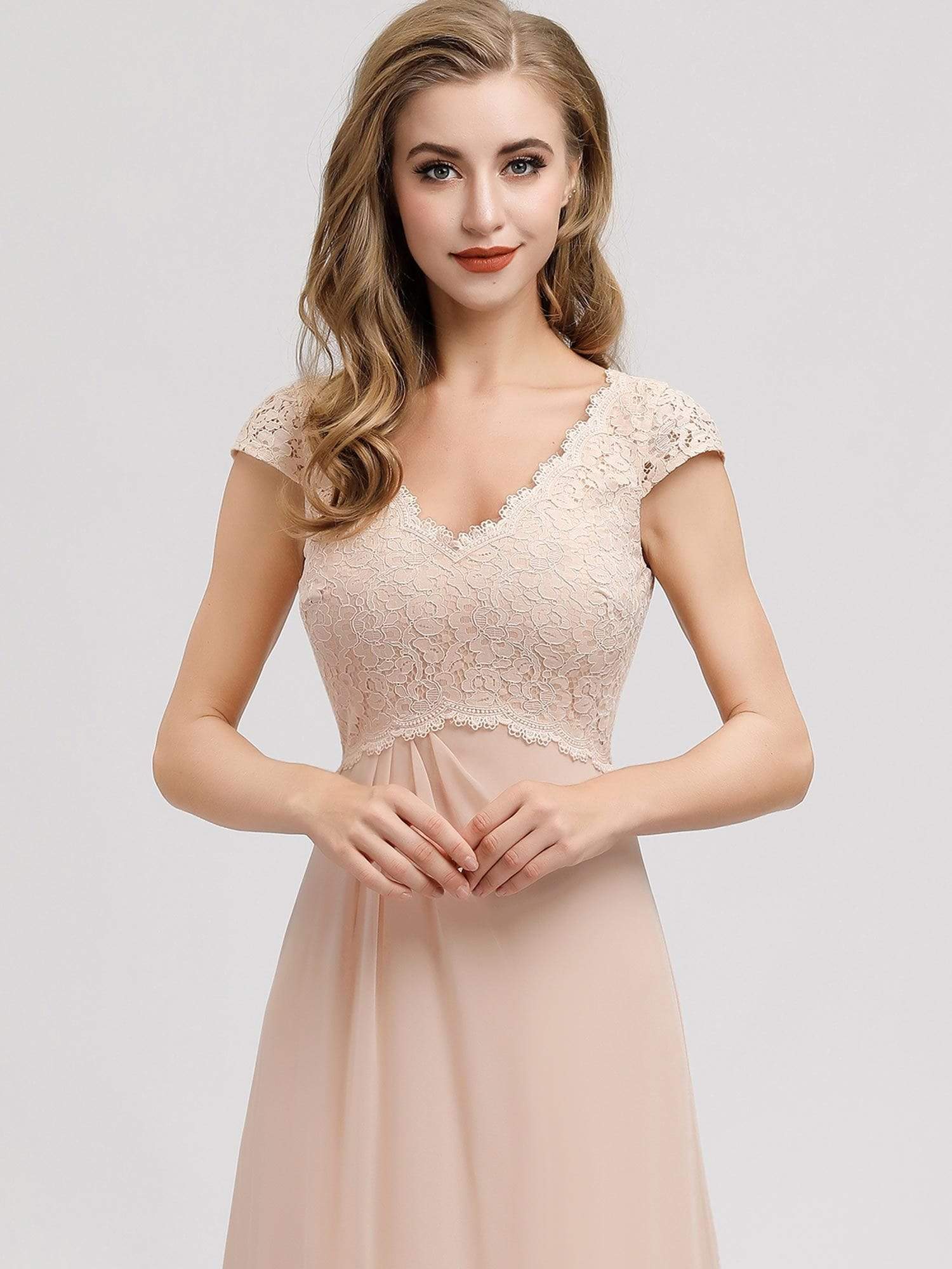 Color=Blush | Women'S A-Line V-Neck Cap Sleeve Bridesmaid Dress-Blush 5 Color=Blush | Women'S A-Line V-Neck Cap Sleeve Bridesmaid Dress-Blush 5