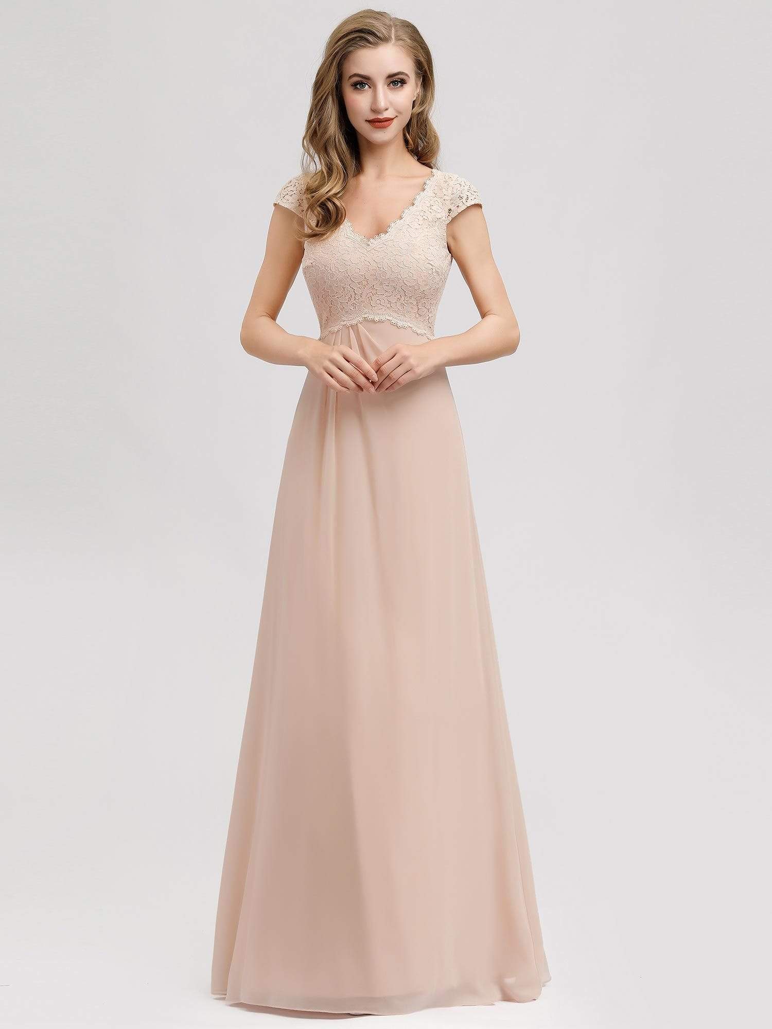 Color=Blush | Women'S A-Line V-Neck Cap Sleeve Bridesmaid Dress-Blush 1 Color=Blush | Women'S A-Line V-Neck Cap Sleeve Bridesmaid Dress-Blush 1