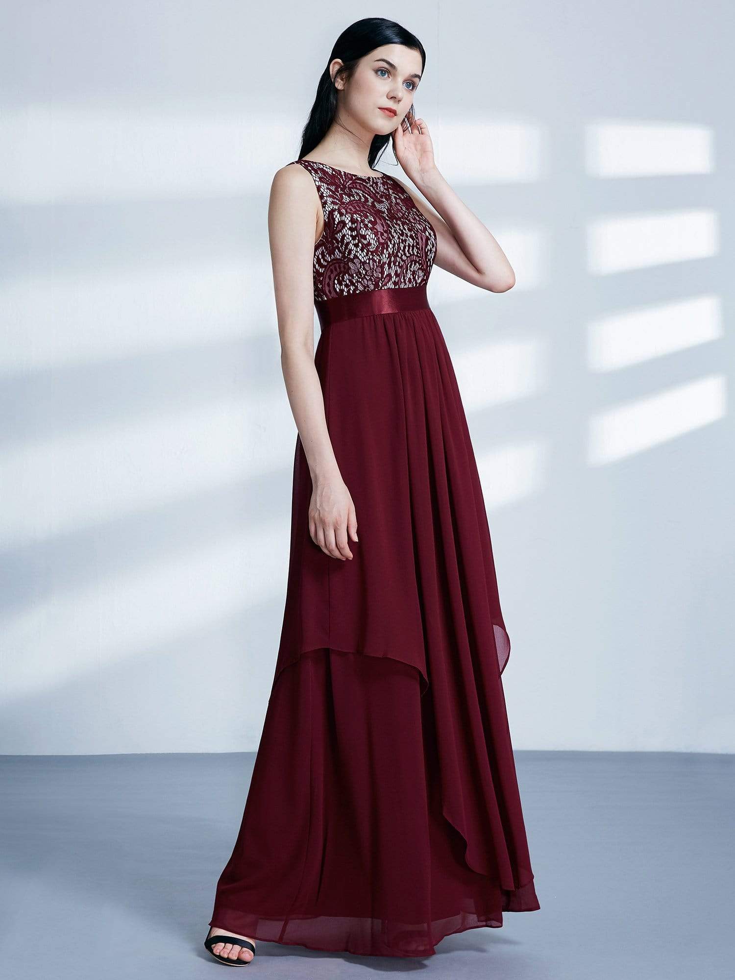 Color=Burgundy | Sleeveless Long Evening Dress With Lace Bodice-Burgundy 4 Color=Burgundy | Sleeveless Long Evening Dress With Lace Bodice-Burgundy 4