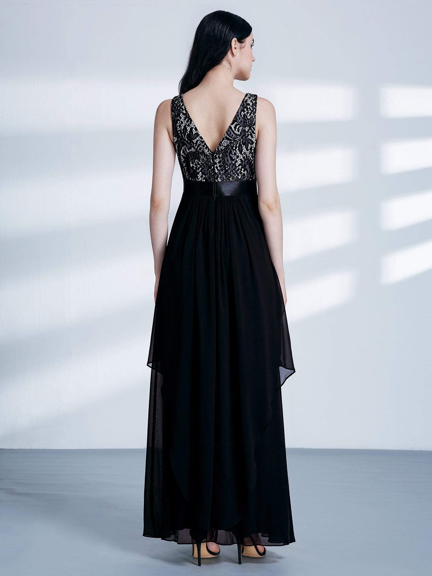 Color=Black | Sleeveless Long Evening Dress With Lace Bodice-Black 3 Color=Black | Sleeveless Long Evening Dress With Lace Bodice-Black 3