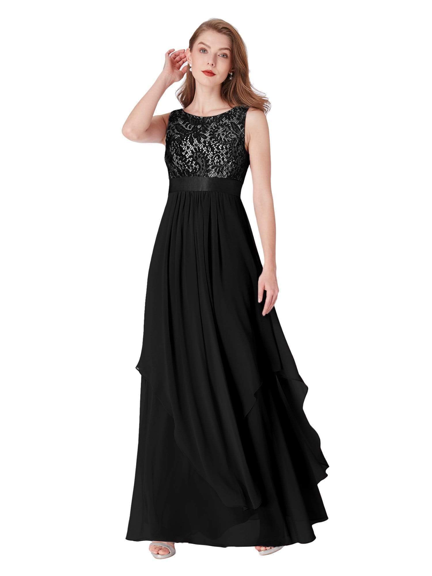 Color=Black | Sleeveless Long Evening Dress With Lace Bodice-Black 7 Color=Black | Sleeveless Long Evening Dress With Lace Bodice-Black 7