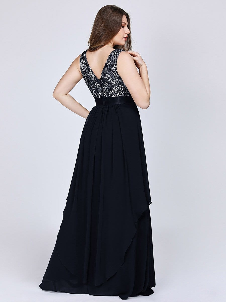 Color=Black | Plus Size Sleeveless Long Evening Dress With Lace Bodice-Black 3 Color=Black | Plus Size Sleeveless Long Evening Dress With Lace Bodice-Black 3