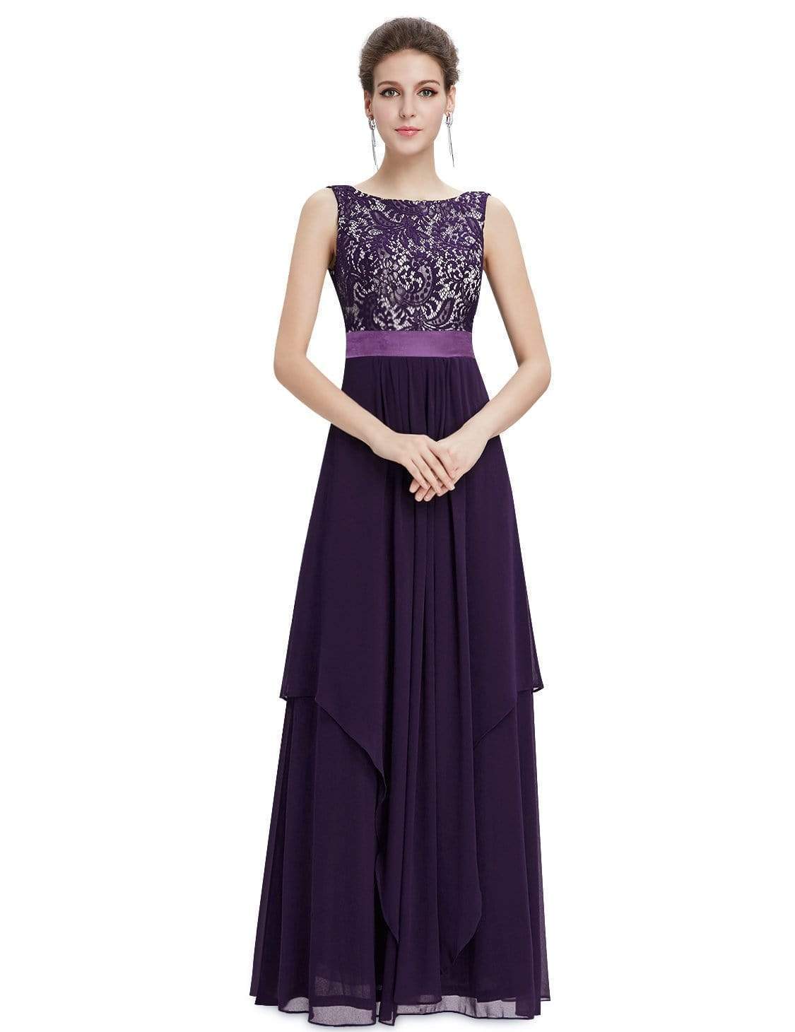 Color=Dark Purple | Sleeveless Long Evening Dress With Lace Bodice-Dark Purple 1 Color=Dark Purple | Sleeveless Long Evening Dress With Lace Bodice-Dark Purple 1