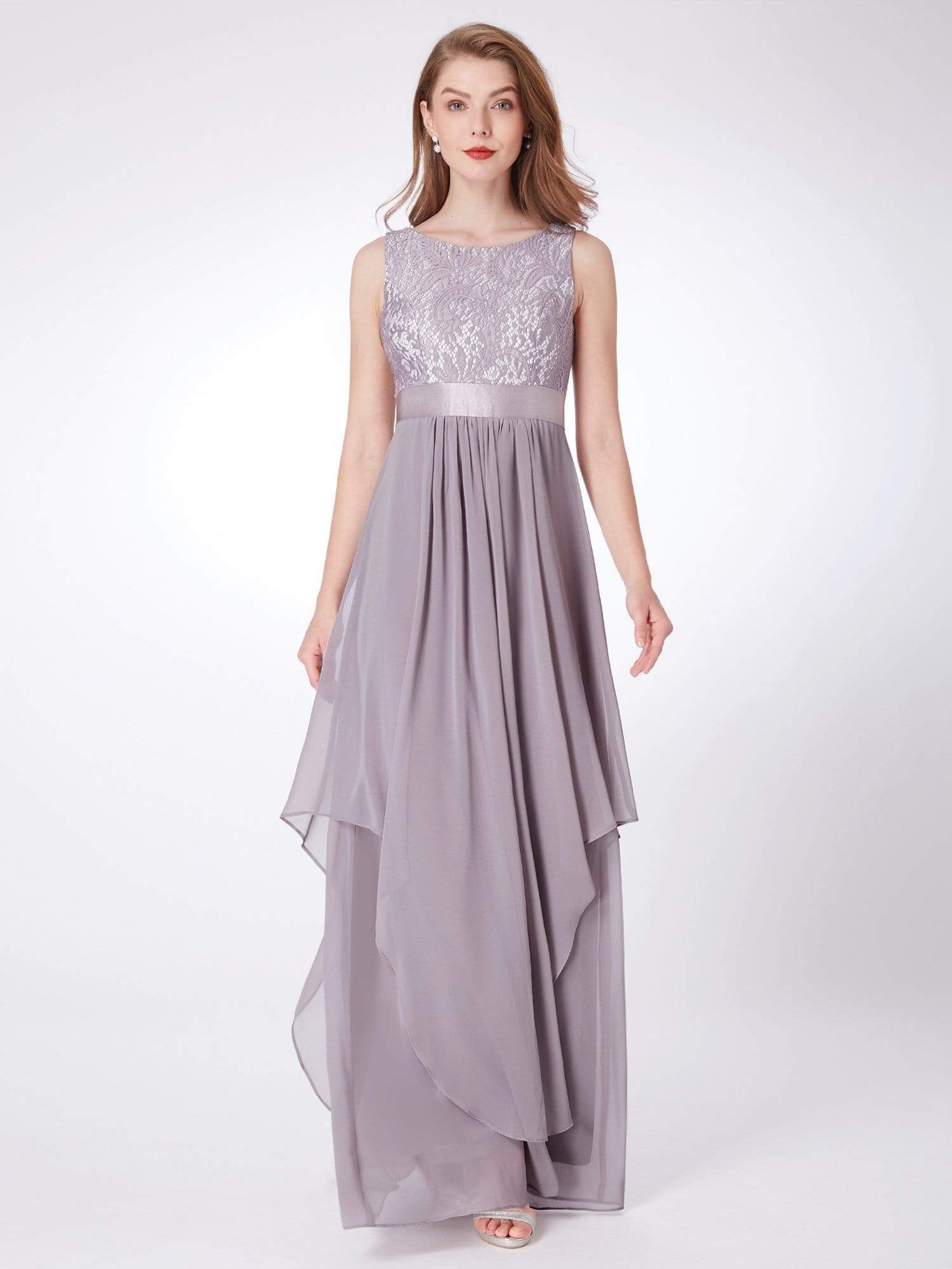 Color=Grey | Sleeveless Long Evening Dress With Lace Bodice-Grey 4 Color=Grey | Sleeveless Long Evening Dress With Lace Bodice-Grey 4