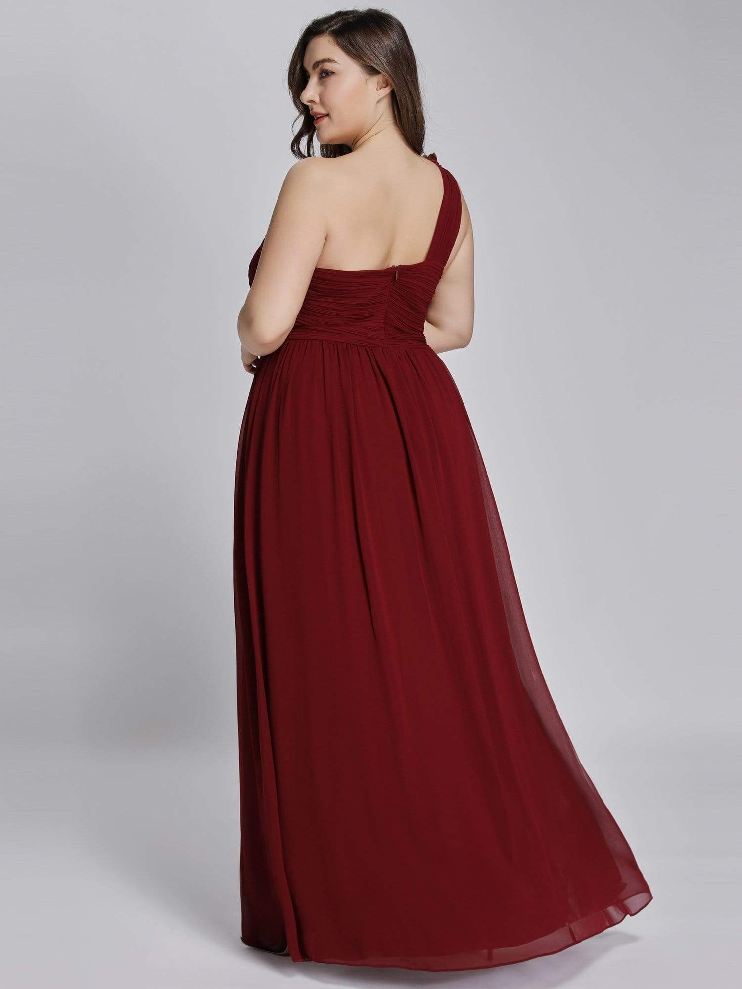 Color=Burgundy | Plus Size Ruched One Shoulder Evening Dress-Burgundy 2 Color=Burgundy | Plus Size Ruched One Shoulder Evening Dress-Burgundy 2