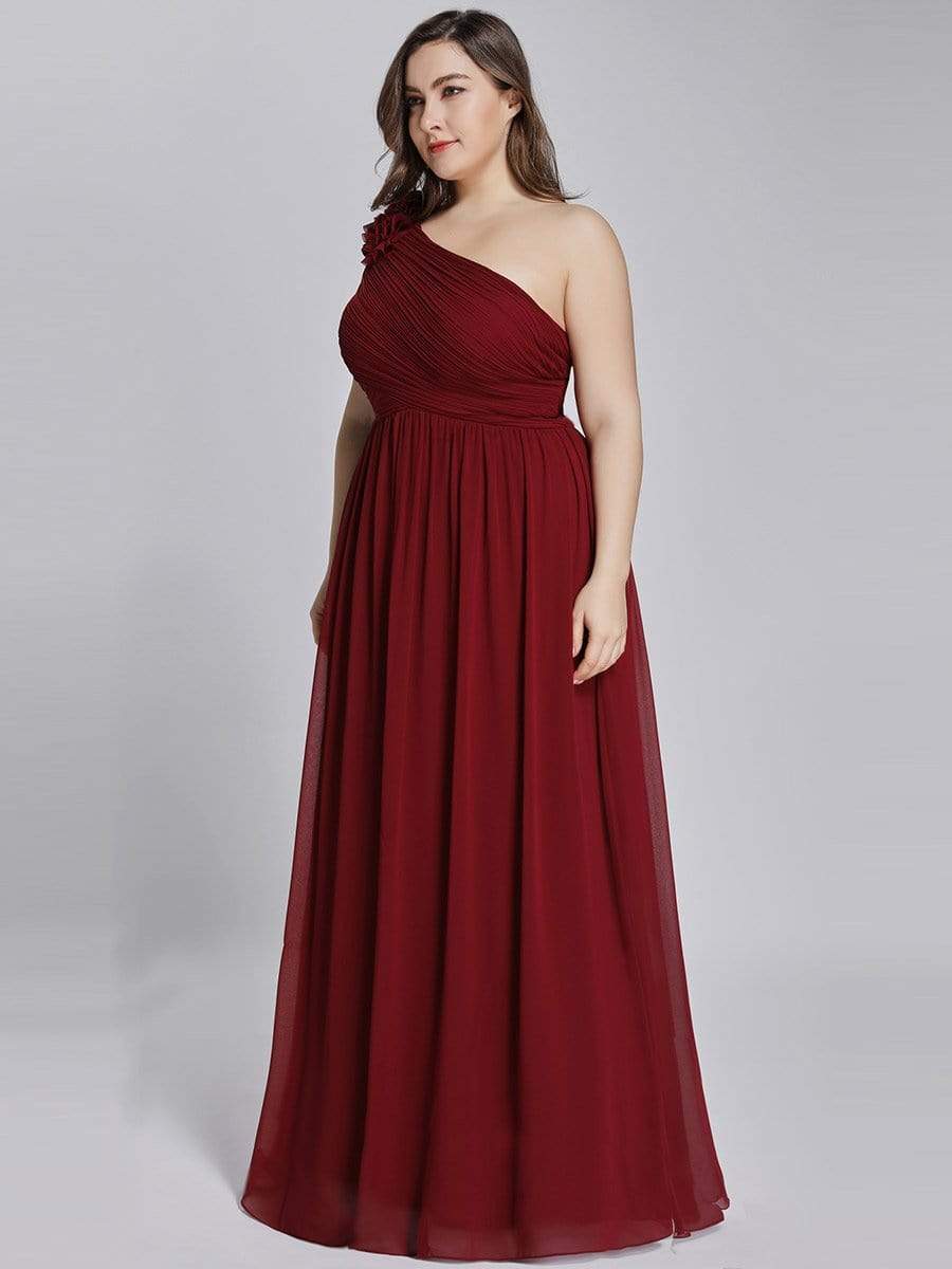 Color=Burgundy | Plus Size Ruched One Shoulder Evening Dress-Burgundy 4 Color=Burgundy | Plus Size Ruched One Shoulder Evening Dress-Burgundy 4