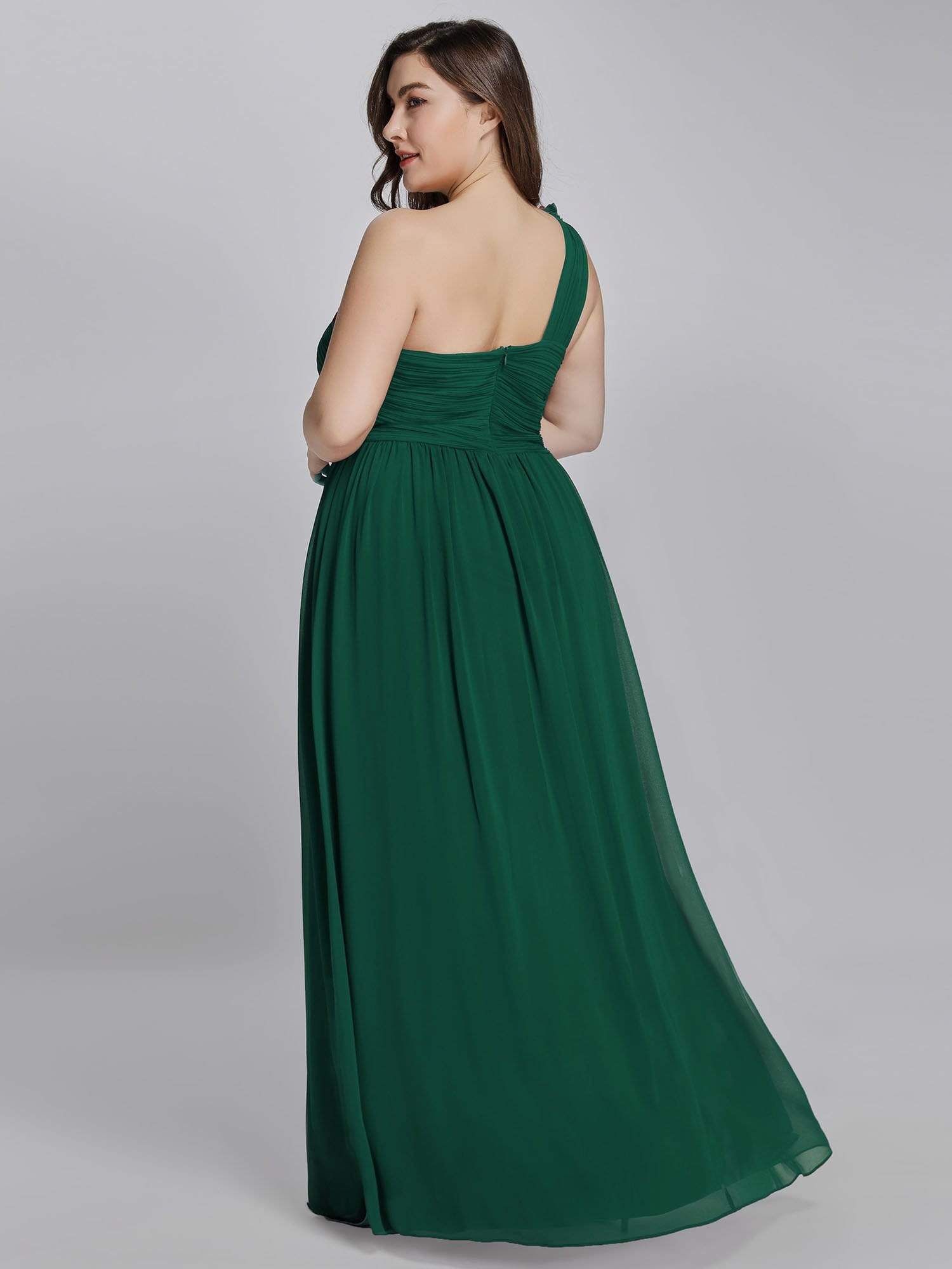Color=Dark Green | Plus Size Ruched One Shoulder Evening Dress-Dark Green 2 Color=Dark Green | Plus Size Ruched One Shoulder Evening Dress-Dark Green 2