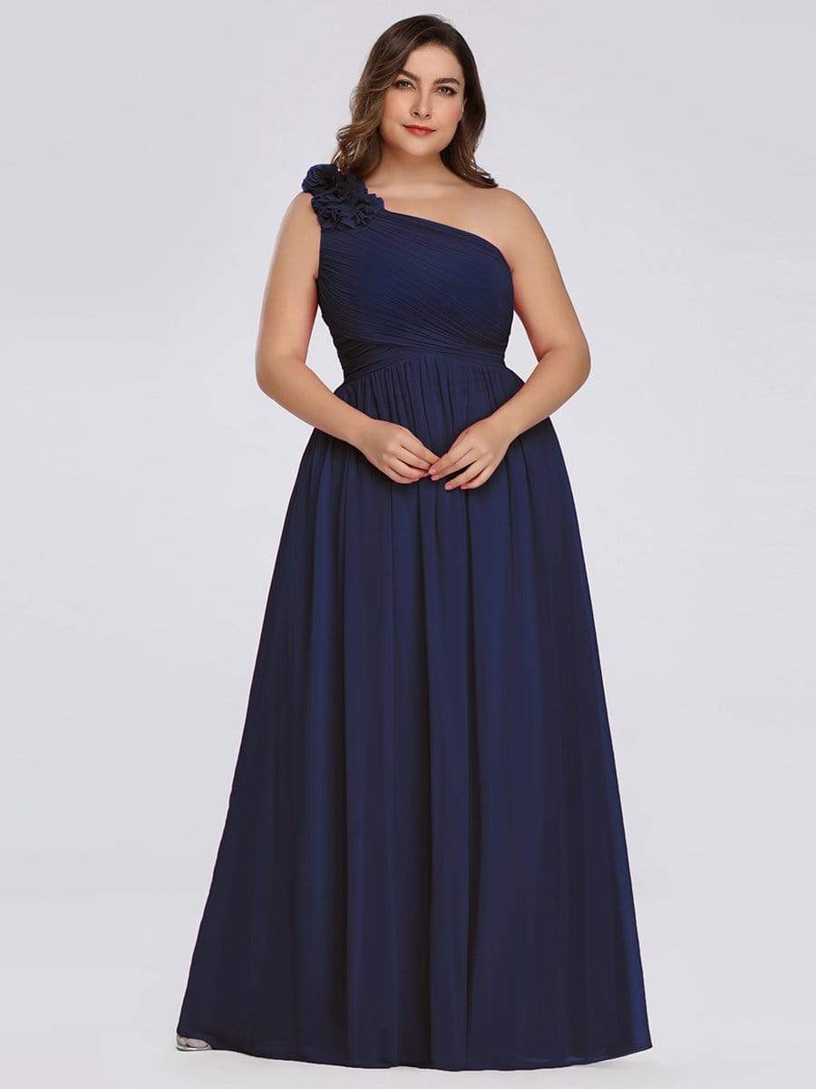 Color=Navy Blue | Plus Size Ruched One Shoulder Evening Dress-Navy Blue 3 Color=Navy Blue | Plus Size Ruched One Shoulder Evening Dress-Navy Blue 3