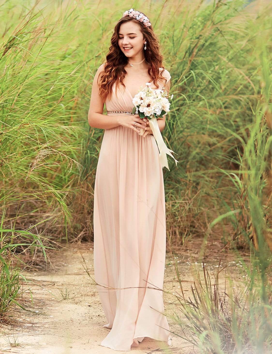 COLOR=Blush | Sleeveless Grecian Style Evening Dress-Blush 4 COLOR=Blush | Sleeveless Grecian Style Evening Dress-Blush 4