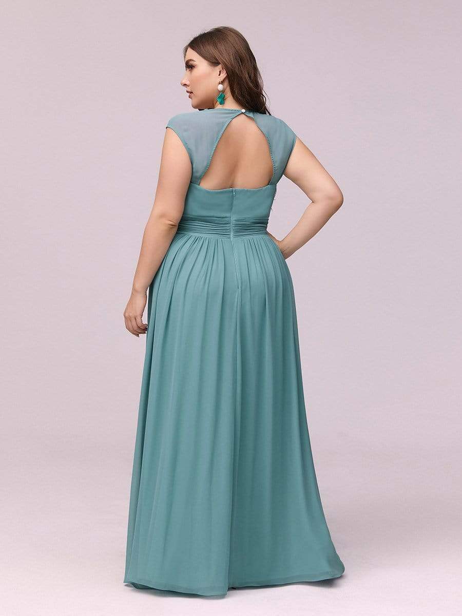 COLOR=Dusty Blue | Sleeveless Grecian Style Evening Dress-Dusty Blue 2 COLOR=Dusty Blue | Sleeveless Grecian Style Evening Dress-Dusty Blue 2