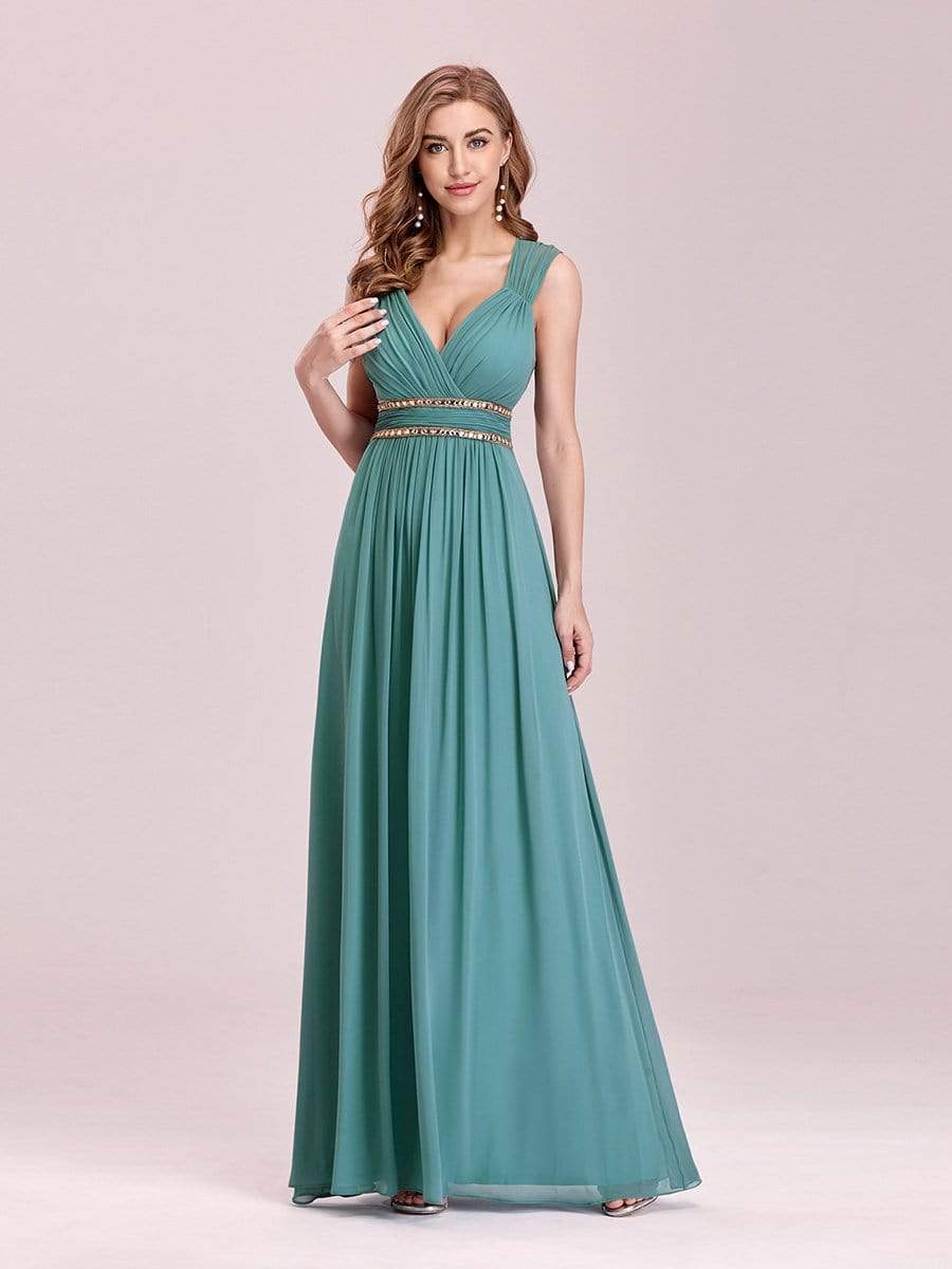 COLOR=Dusty Blue | Sleeveless Grecian Style Evening Dress-Dusty Blue 1 COLOR=Dusty Blue | Sleeveless Grecian Style Evening Dress-Dusty Blue 1