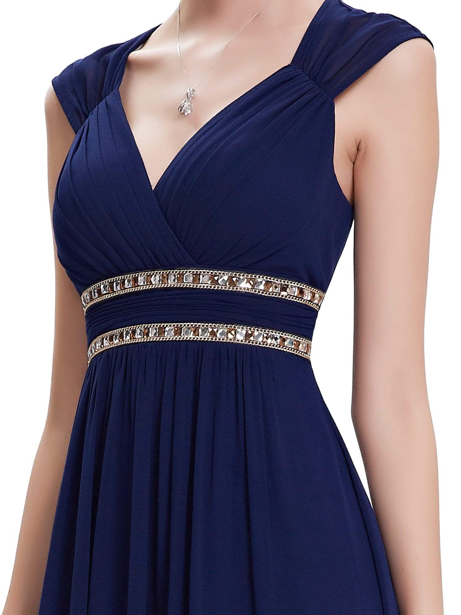 COLOR=Navy Blue | Sleeveless Grecian Style Evening Dress-Navy Blue 5