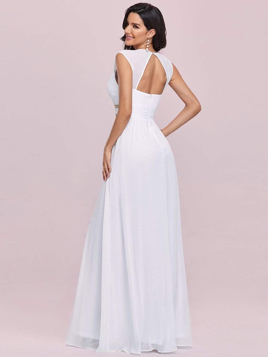 COLOR=White | Sleeveless Grecian Style Evening Dress-White 2