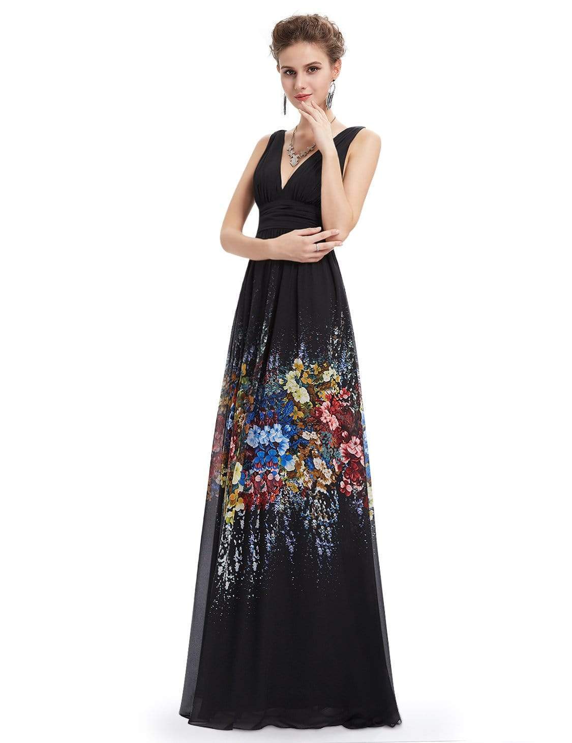 Color=Black | Sleeveless Long Floral Maxi Dress-Black 6 Color=Black | Sleeveless Long Floral Maxi Dress-Black 6