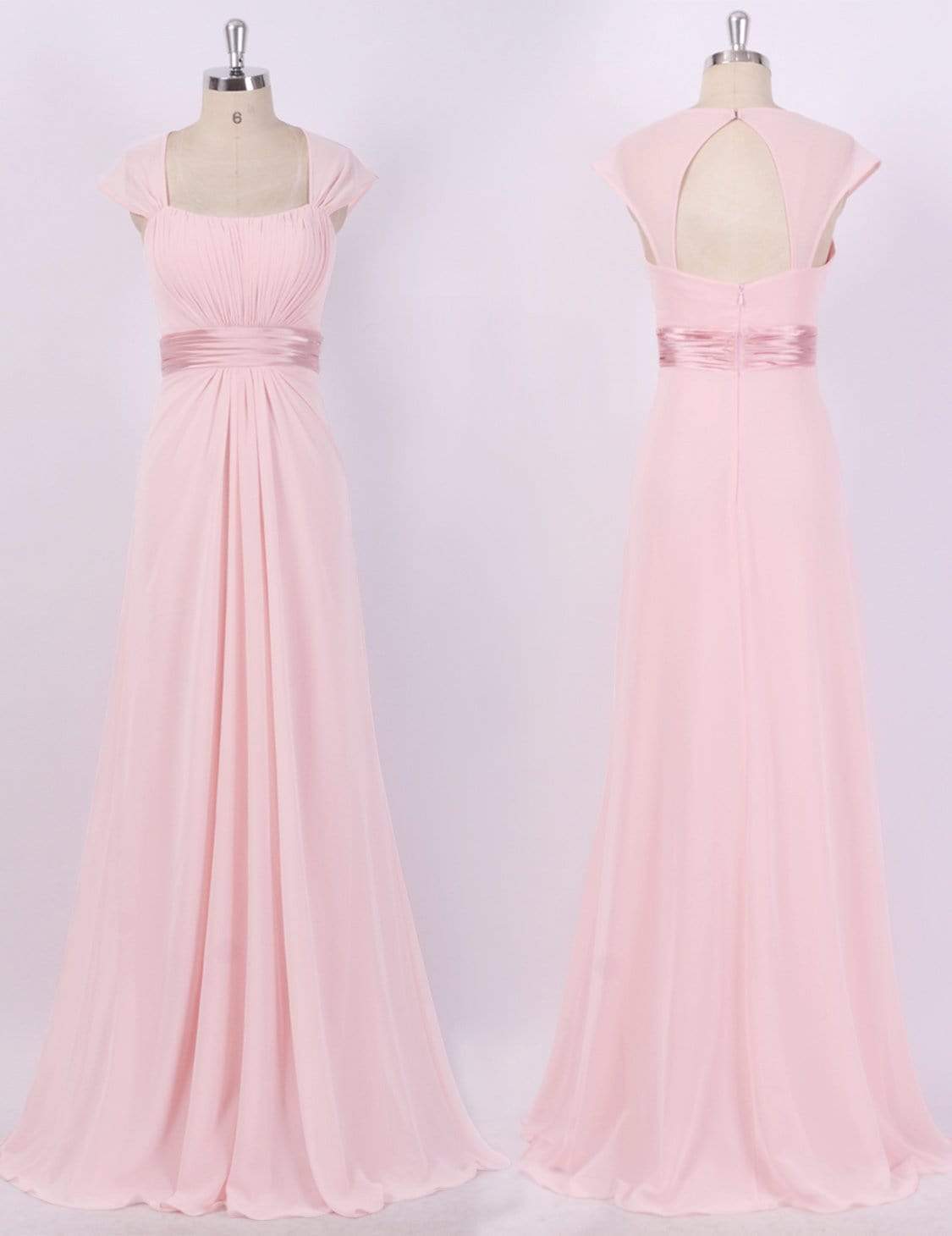 Color=Pink | Sleeveless Floor Length Evening Dress With Empire Waist-Pink 7